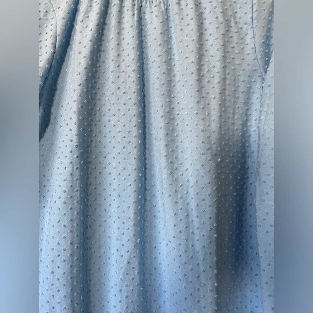 JCrew XS light blue pin dot blouse with ruffle neck and sleeves - Picture 3 of 7